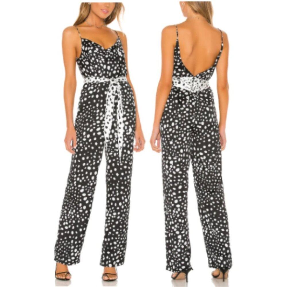 LPA Chelsi Black & White Printed Satin Jumpsuit